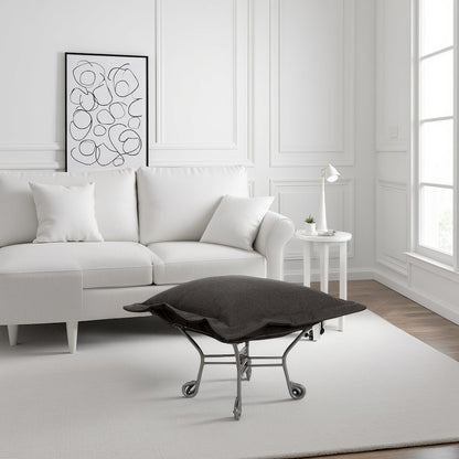 Scroll Puff Ottoman Sterling Charcoal Titanium Frame