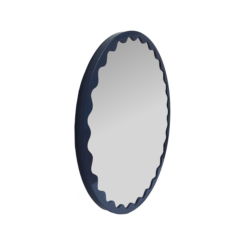 Santosh Round Glossy Navy Scalloped Mirror