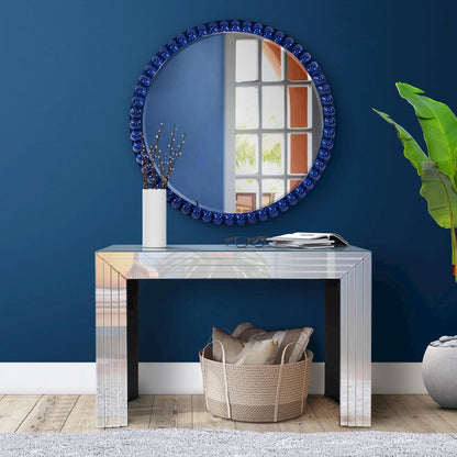 Varsha Round Oversized Beaded Mirror in Glossy Navy