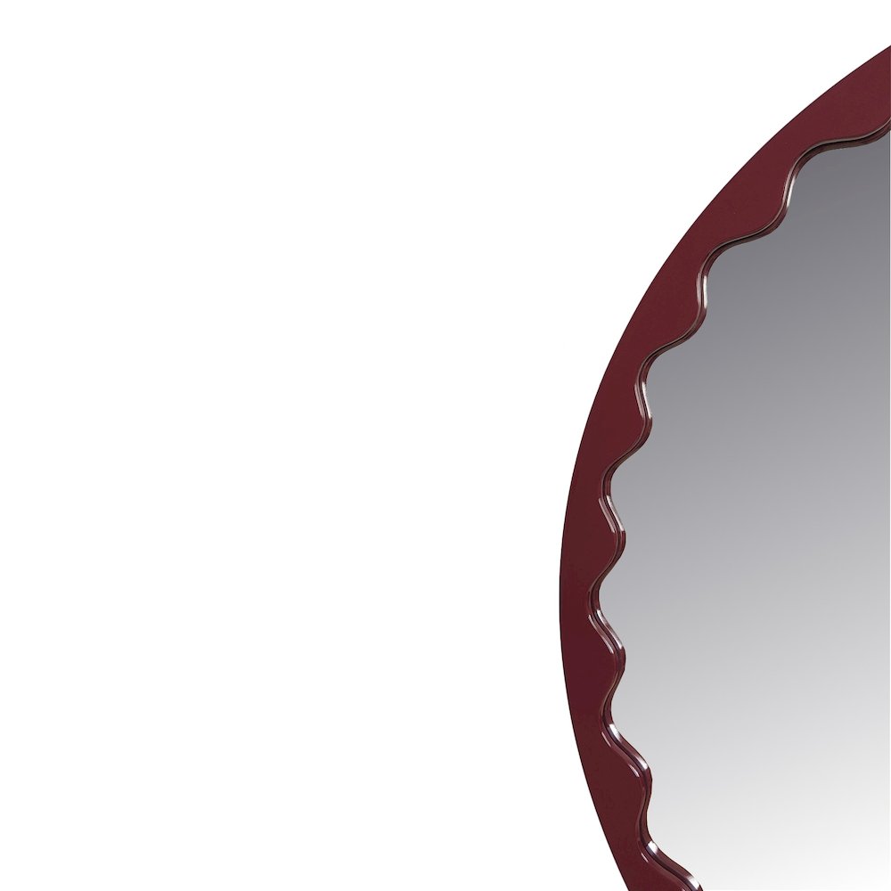 Santosh Round Glossy Burgundy Scalloped Mirror