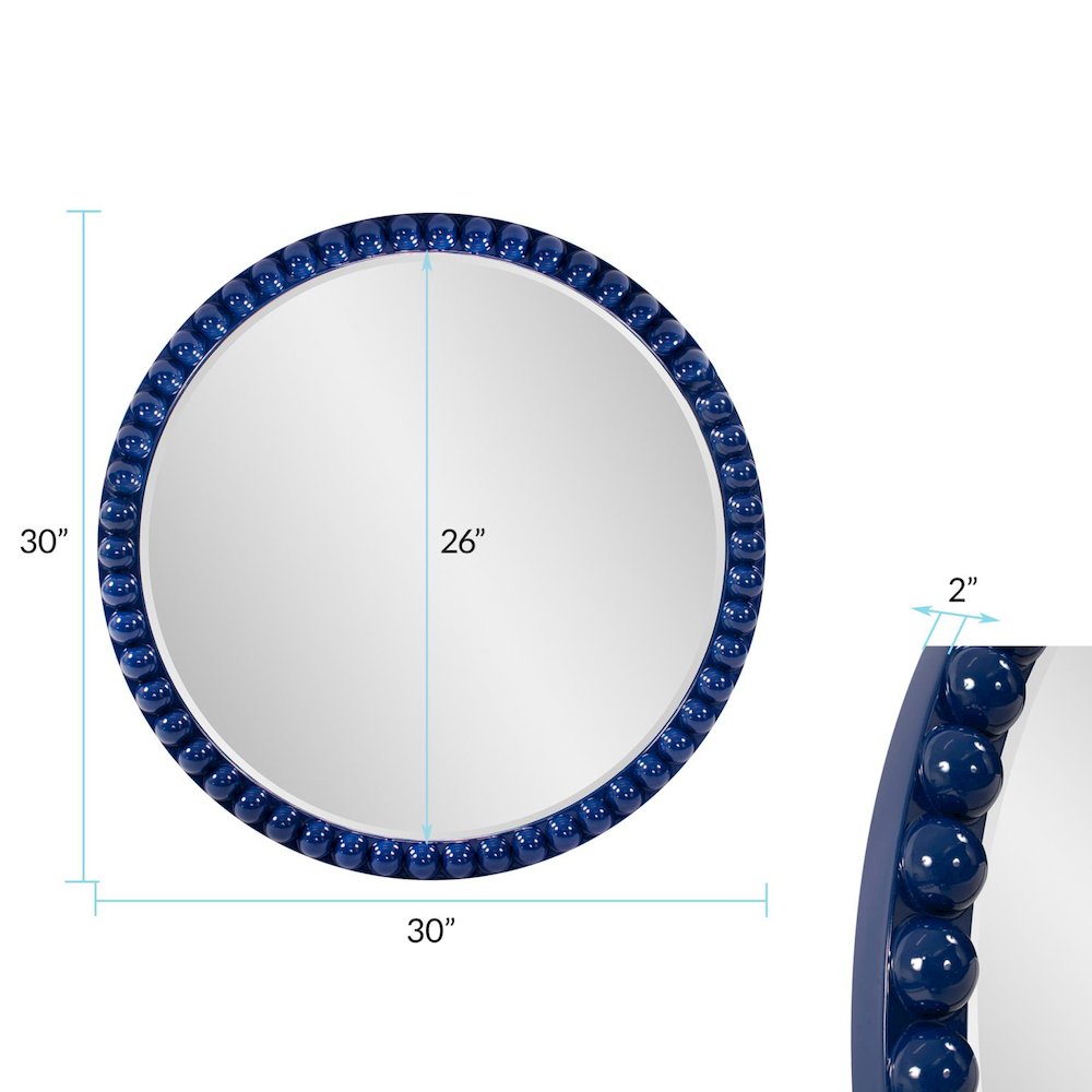 Varsha Round Oversized Beaded Mirror in Glossy Navy