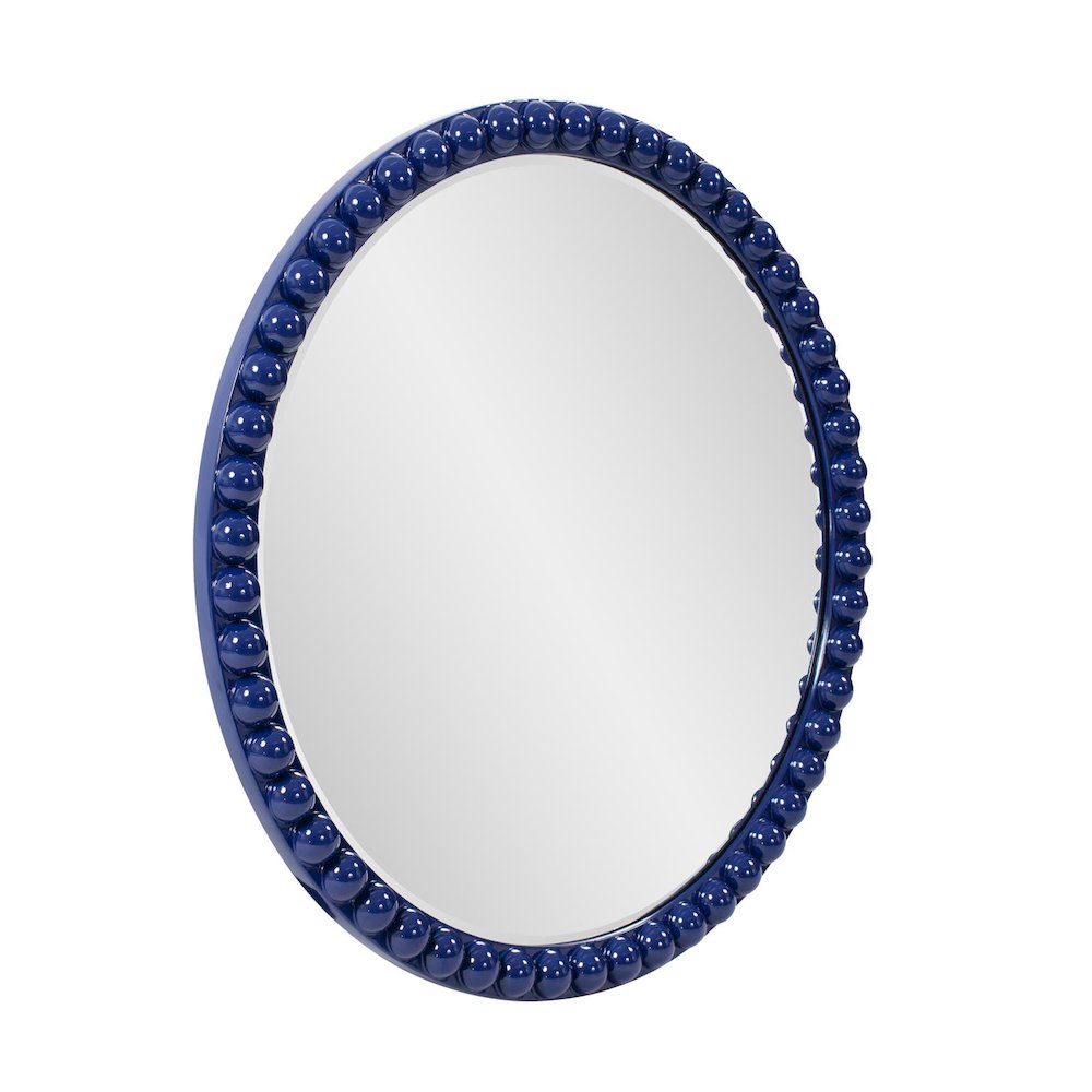 Varsha Round Oversized Beaded Mirror in Glossy Navy