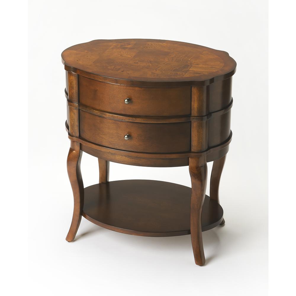 Modern Oval Side Table with Drawers - Wooden Accent Table for Living Room