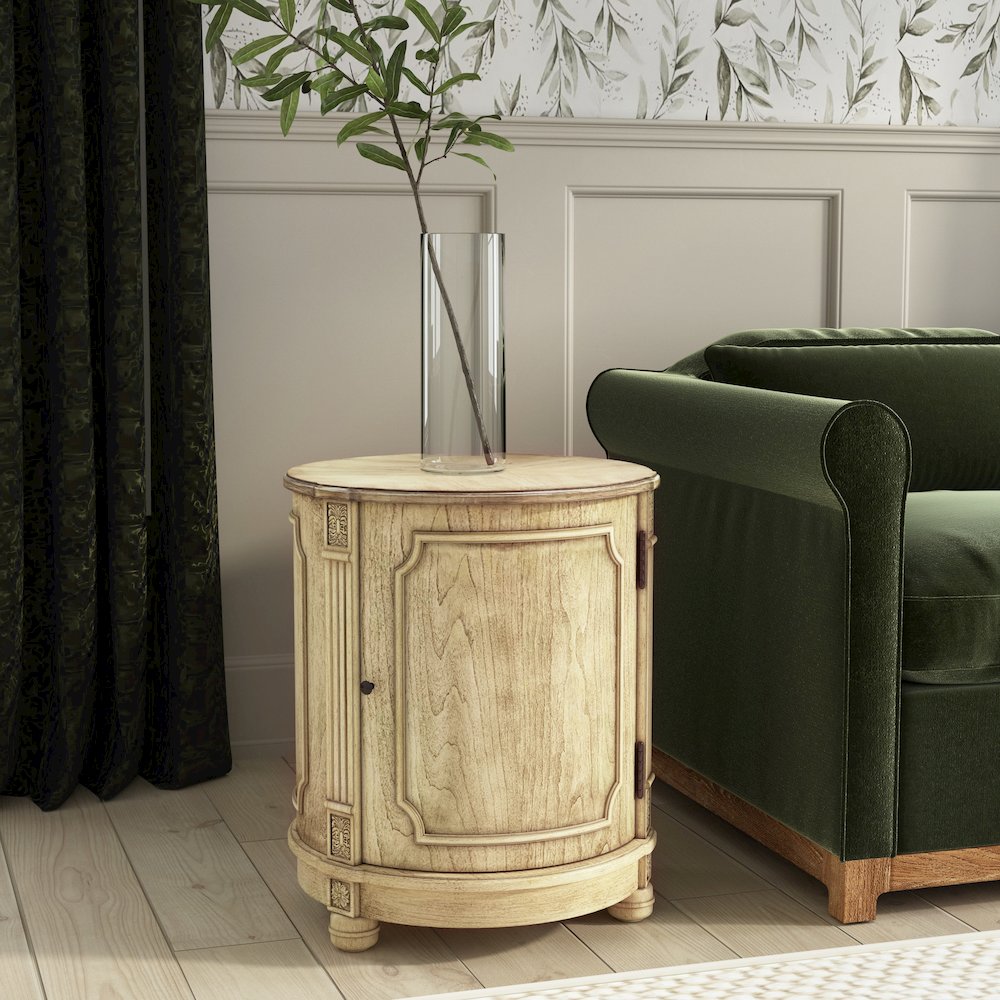 Thurmond Drum 20"W Drum Side Table, Beige