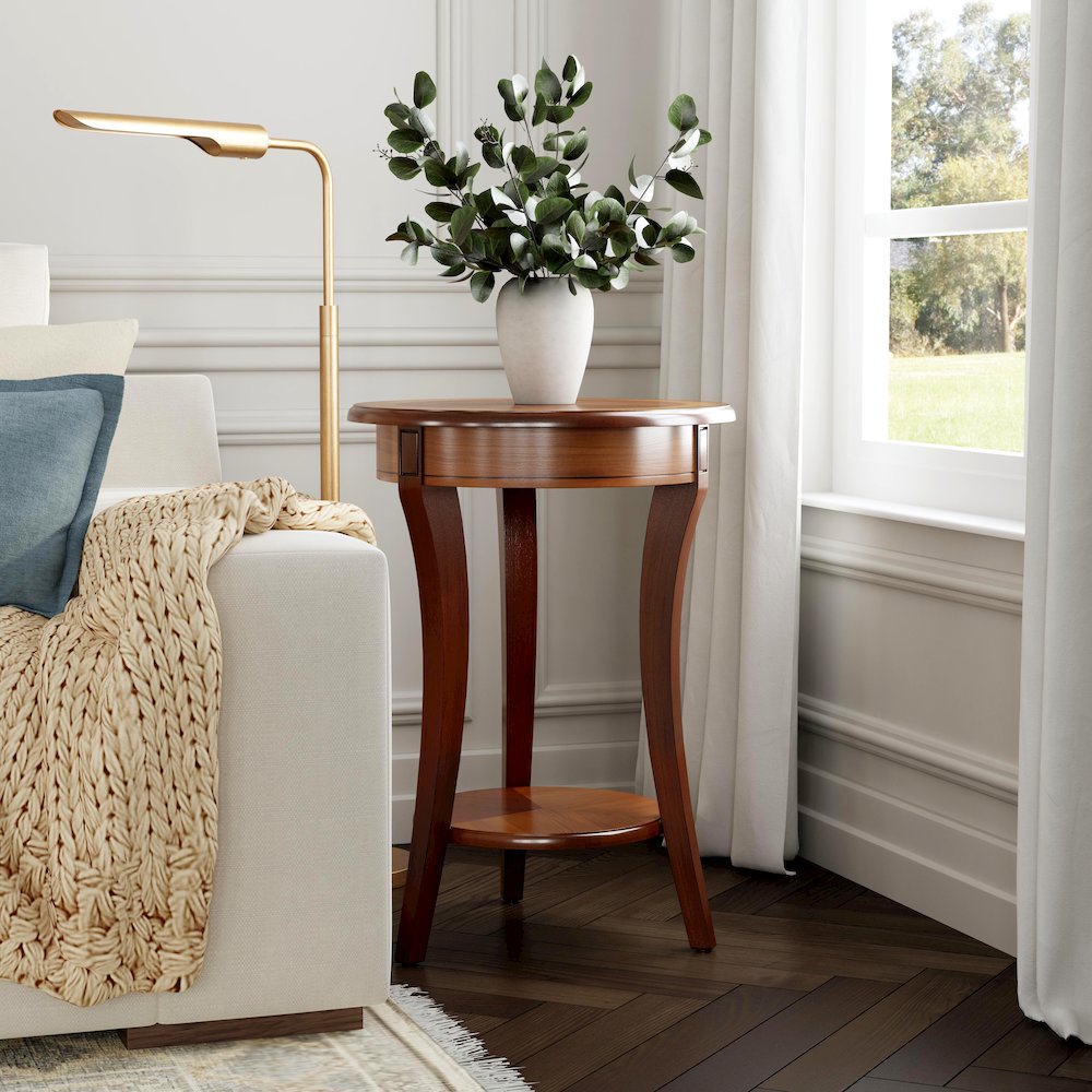 Holdin Round 18"W Side Table, Medium Brown