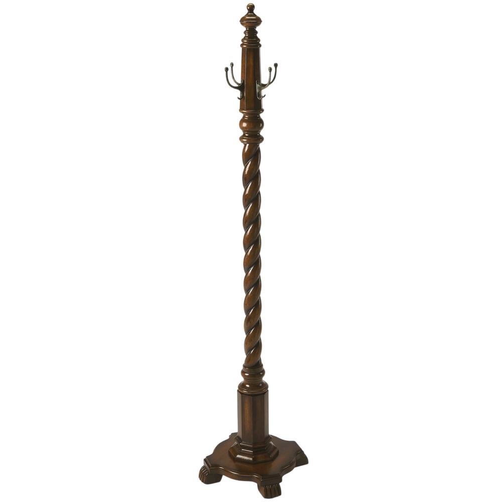 Traditional Wood Hall Tree Coat Rack Floor Stand with Hooks for Entryway, Cherry