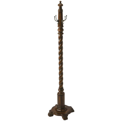 Traditional Wood Hall Tree Coat Rack Floor Stand with Hooks for Entryway, Cherry