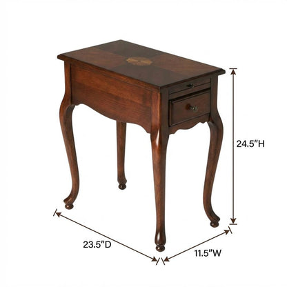 Traditional Chairside Table with Drawer, Wood End Table for Living Room, Cherry