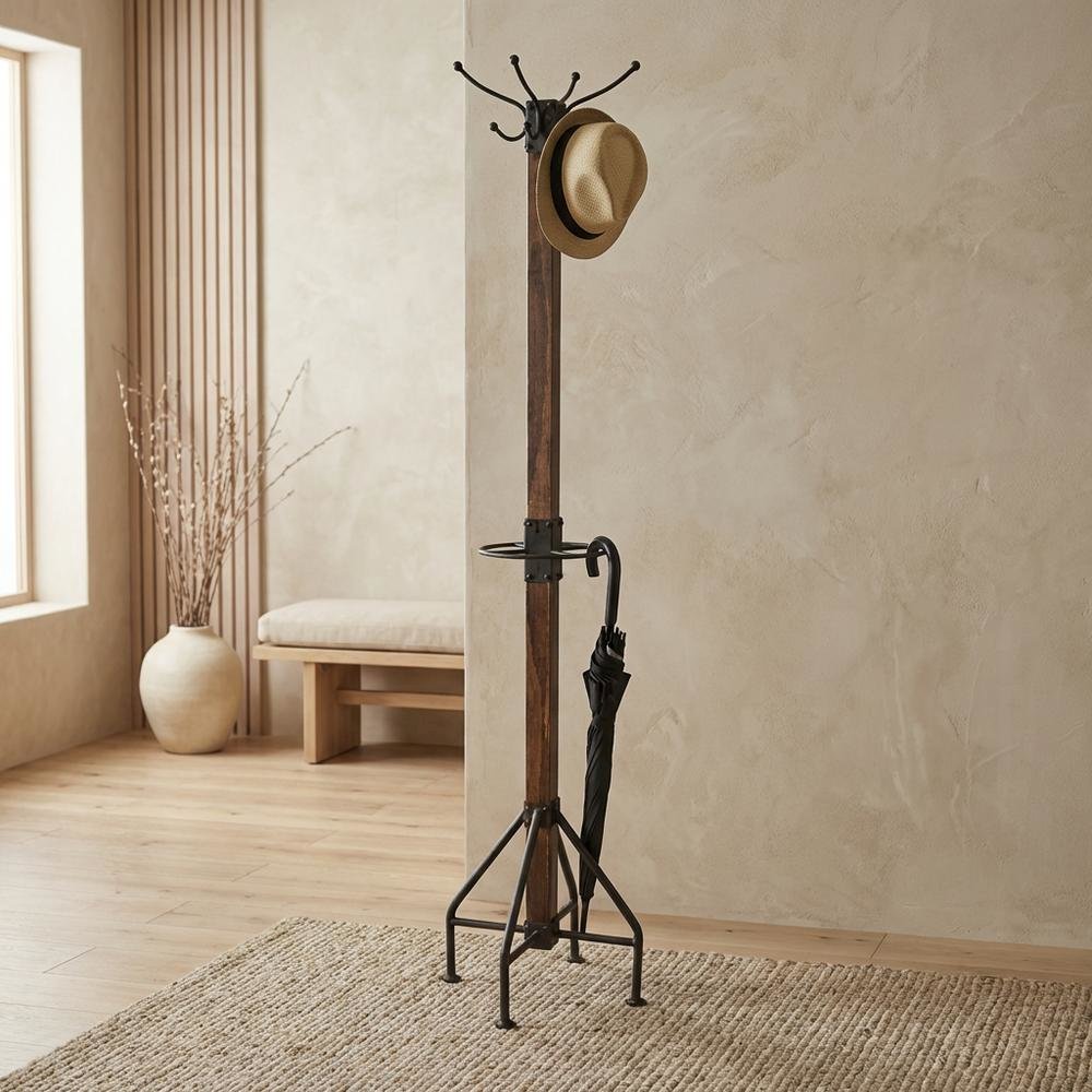 Industrial Floor Stand Coat Rack, Rustic Coat Tree for Entryway Hallway