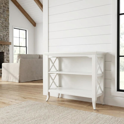 Low Bookcase with Storage, Transitional Wood Shelving Unit for Living Room