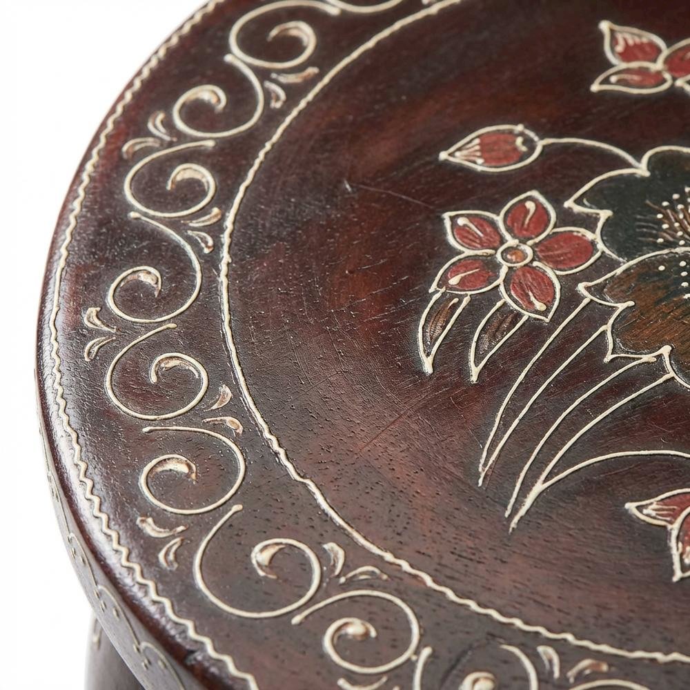 Round Hand Painted Accent Table, Boho Eclectic Side Table for Living Room