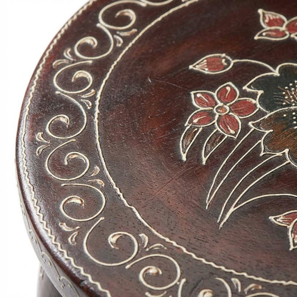 Round Hand Painted Accent Table, Boho Eclectic Side Table for Living Room