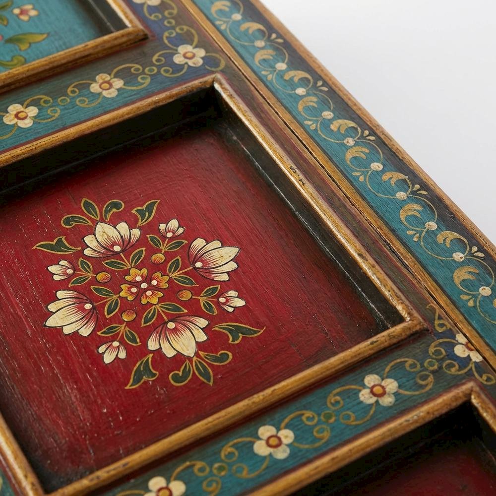 Hand Painted Tall Storage Cabinet, Boho Eclectic Accent Cabinet for Living Room