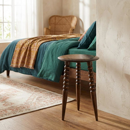 Round Wood Side Table – Small Round Nightstand in Brown Mango Finish