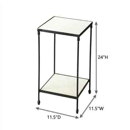 Square Marble Top Side Table with Shelf, Transitional Accent, Black