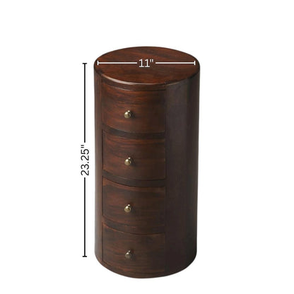 Round End Table with Storage – Side Table with Drawer in Brown Wood