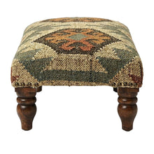 Rustic Jute Wrapped Accent Stool, Distressed Wood Footstool for Bedroom