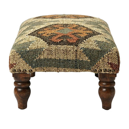 Rustic Jute Wrapped Accent Stool, Distressed Wood Footstool for Bedroom
