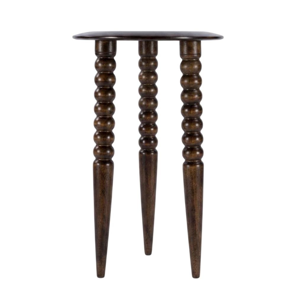 Round Wood Side Table – Small Round Nightstand in Brown Mango Finish