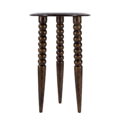 Round Wood Side Table – Small Round Nightstand in Brown Mango Finish