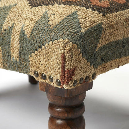 Rustic Jute Wrapped Accent Stool, Distressed Wood Footstool for Bedroom
