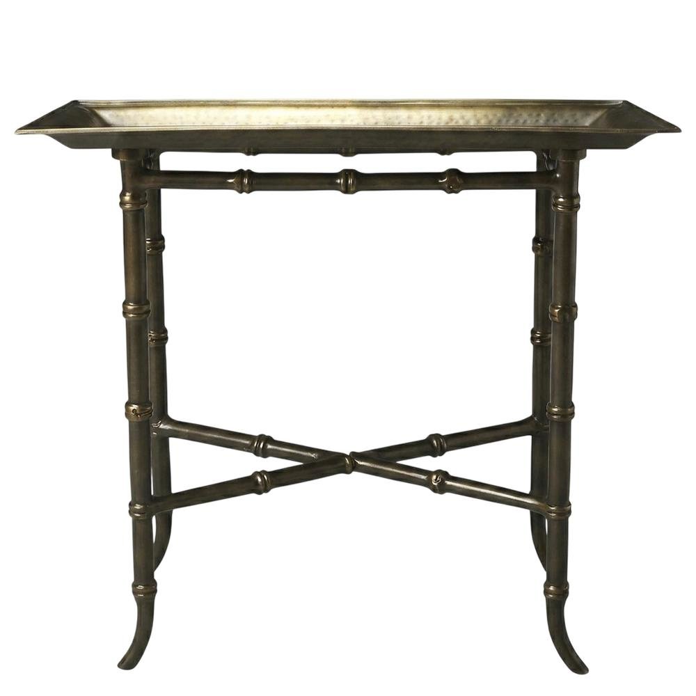 Distressed Tray Table, Transitional Metal Side Table for the Living Room, Brown