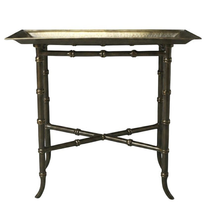 Distressed Tray Table, Transitional Metal Side Table for the Living Room, Brown