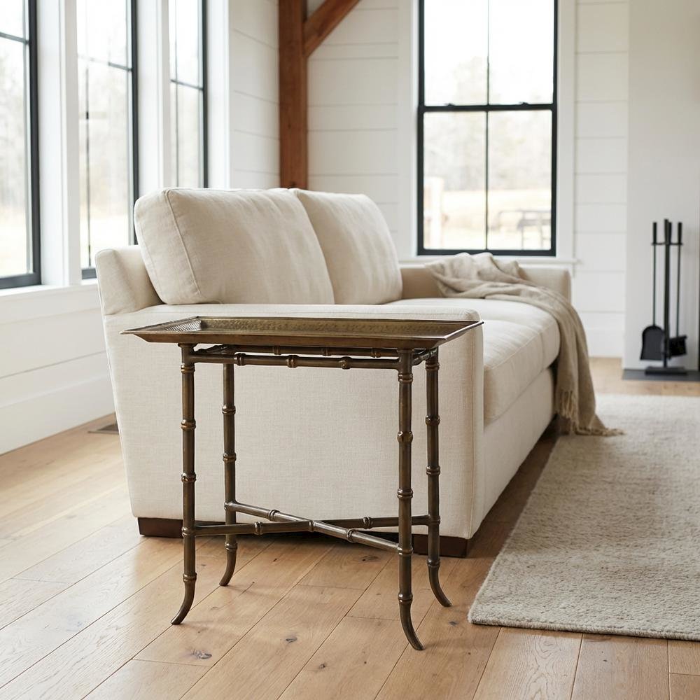 Distressed Tray Table, Transitional Metal Side Table for the Living Room, Brown