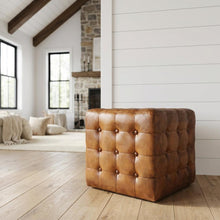 Square Leather Upholstered Ottoman, Transitional Footrest for Living Room