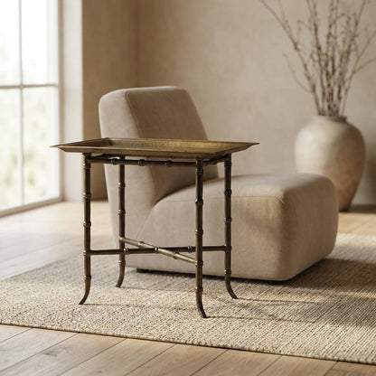 Distressed Tray Table, Transitional Metal Side Table for the Living Room, Brown