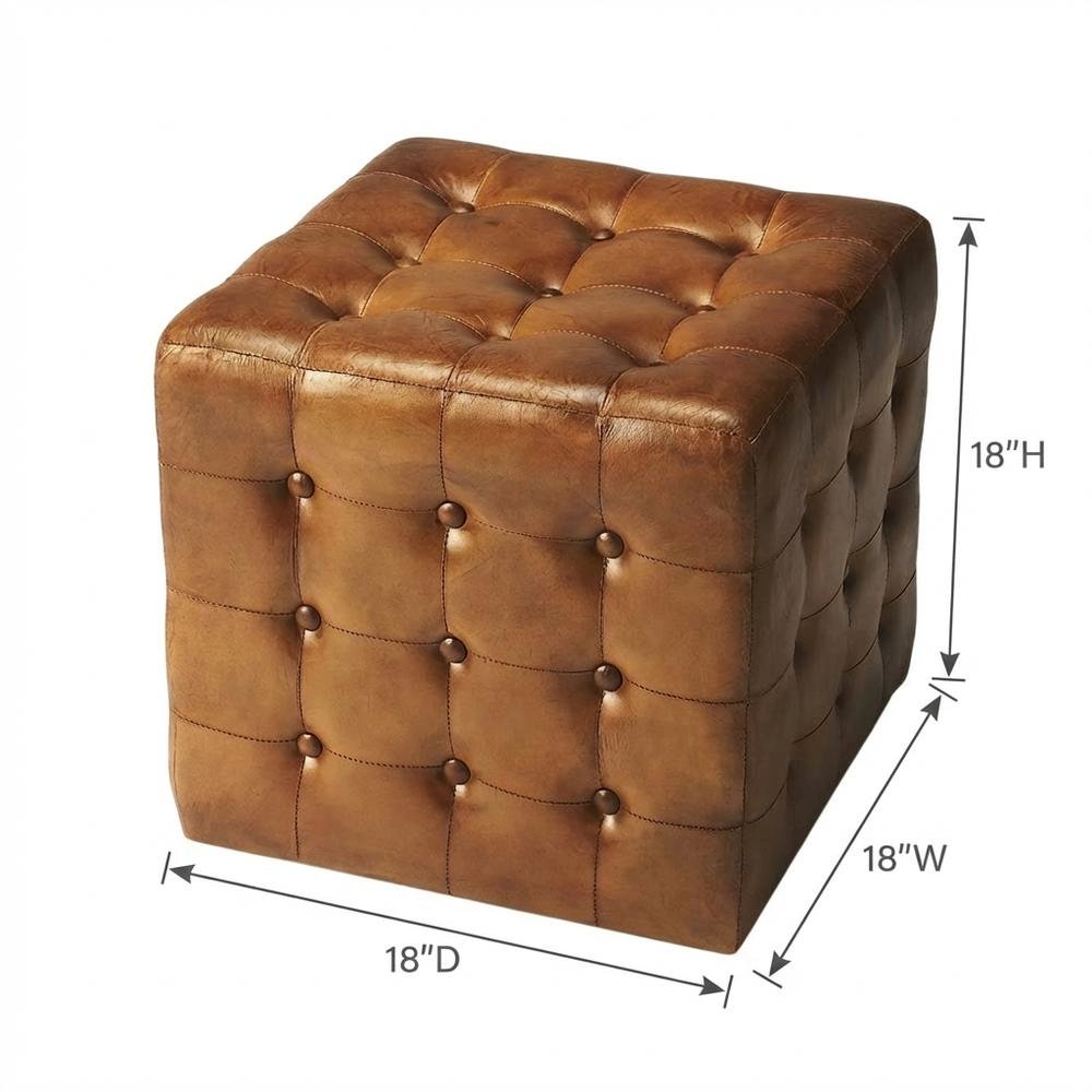Square Leather Upholstered Ottoman, Transitional Footrest for Living Room