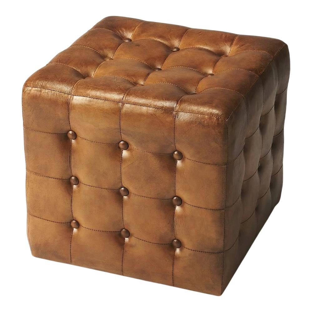 Square Leather Upholstered Ottoman, Transitional Footrest for Living Room