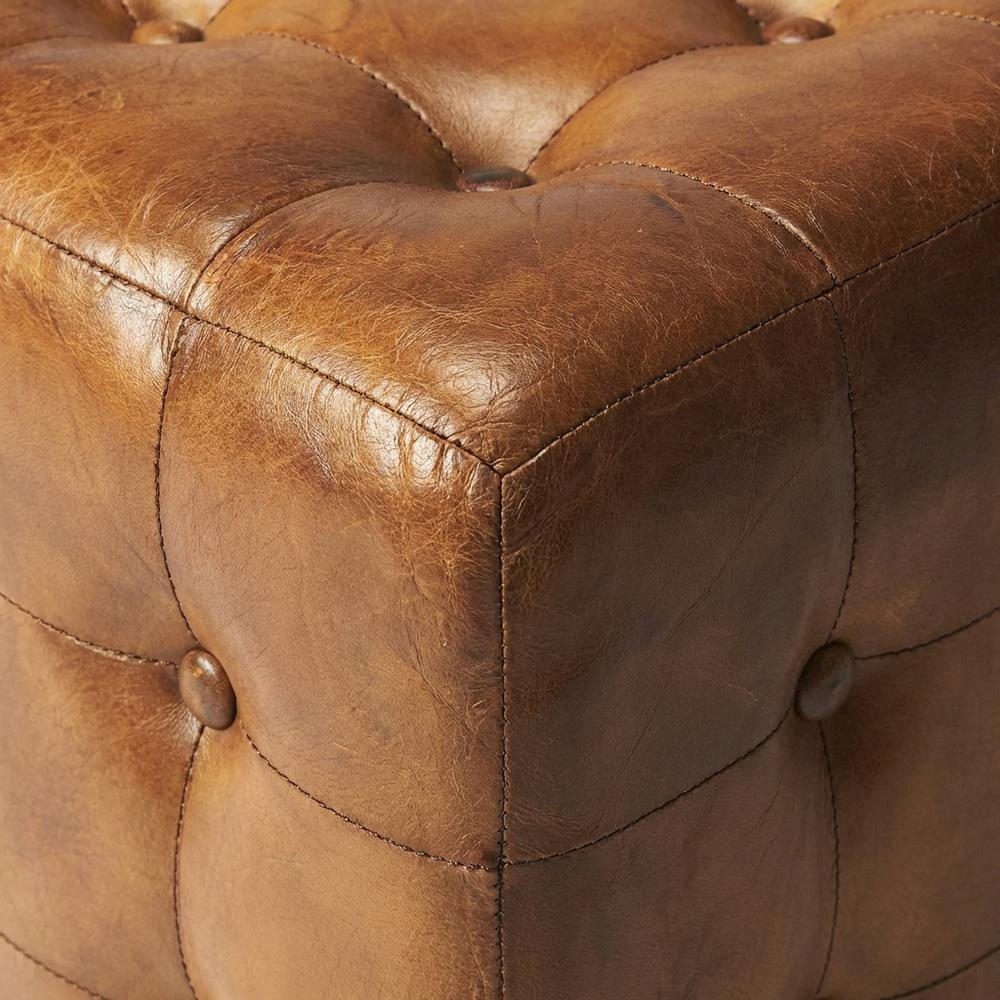 Square Leather Upholstered Ottoman, Transitional Footrest for Living Room