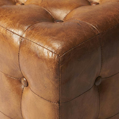 Square Leather Upholstered Ottoman, Transitional Footrest for Living Room