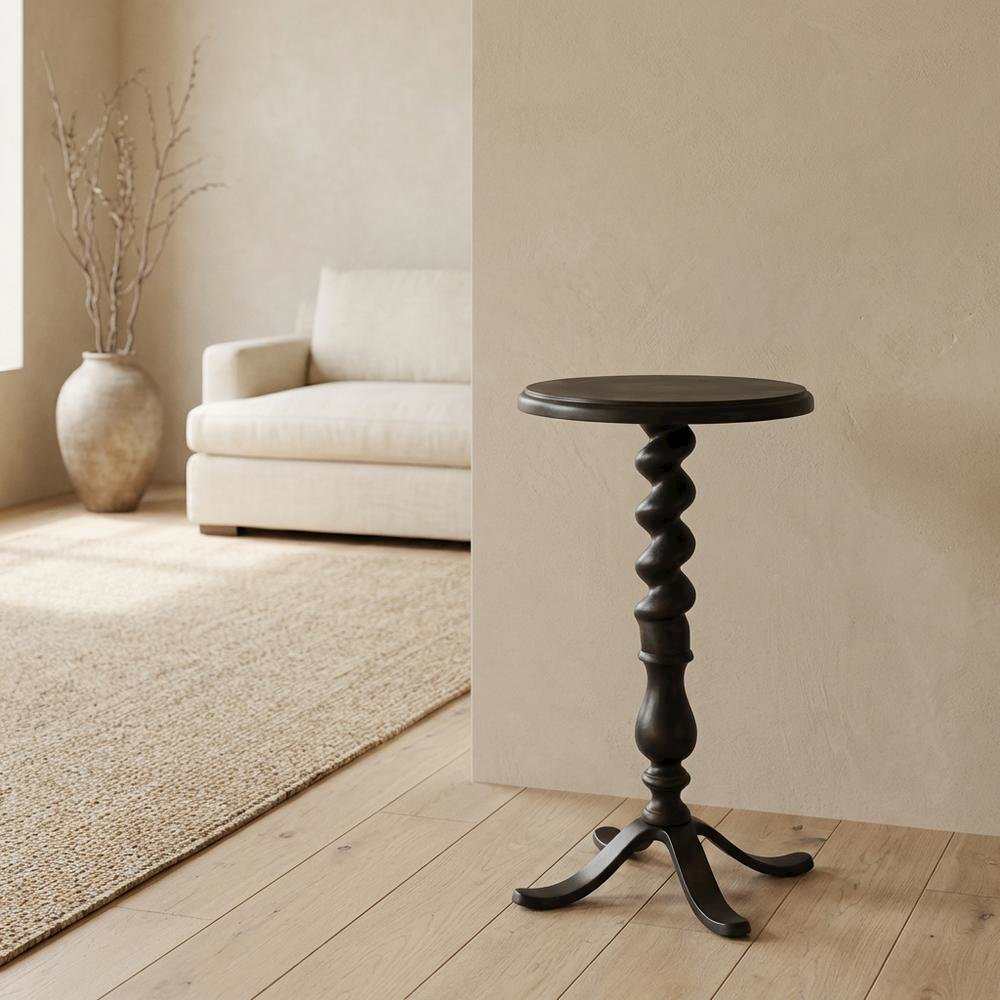 Twisted Rope Round Side Table, Transitional Accent End Table for Living Room
