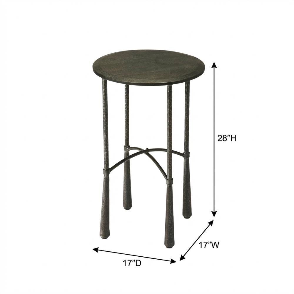 Round Side Table with Distressed Finish, Industrial Accent Table for Living Room