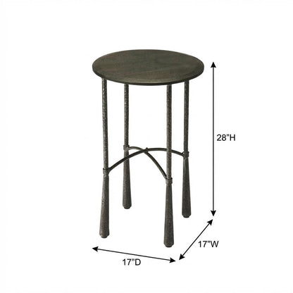 Round Side Table with Distressed Finish, Industrial Accent Table for Living Room