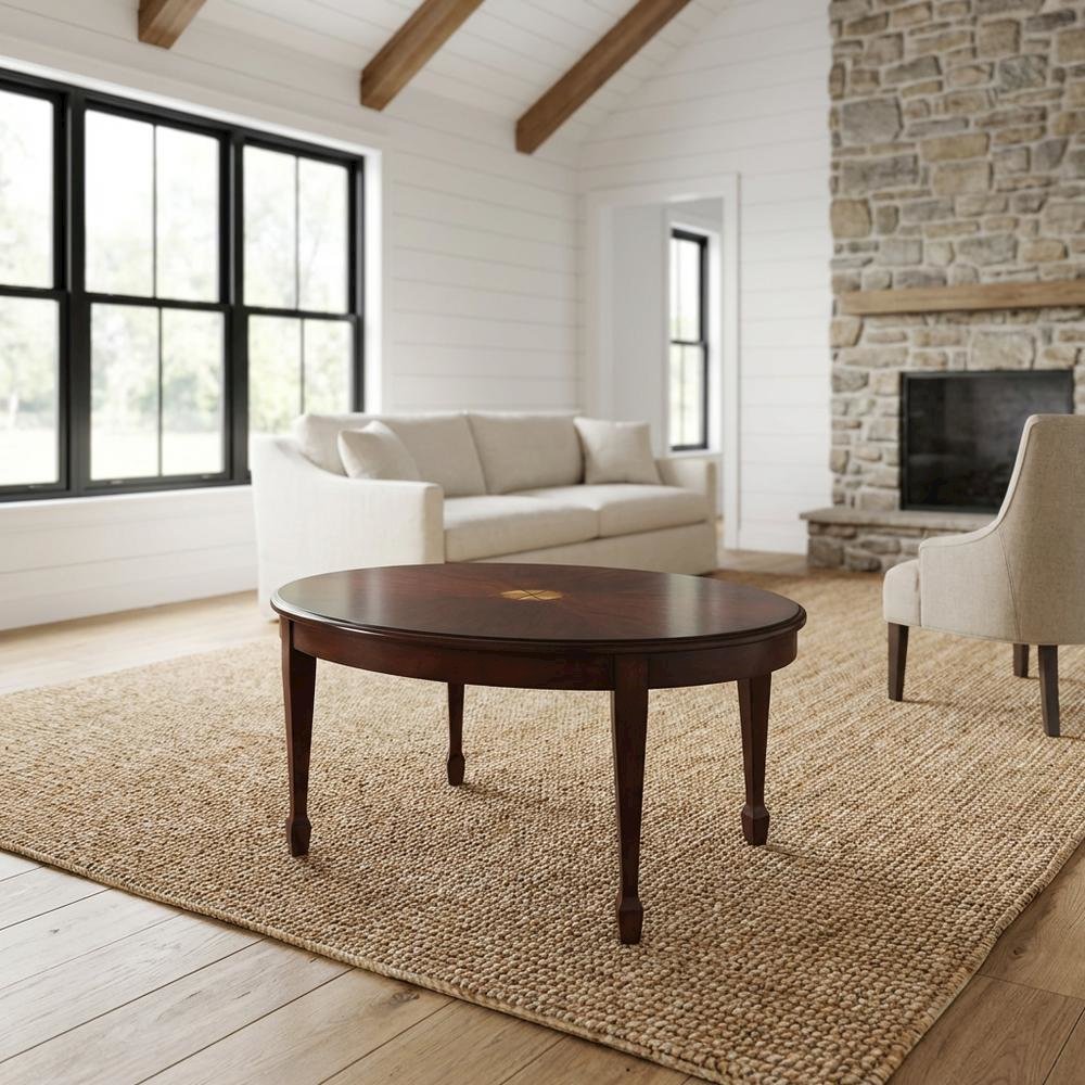 Oval Wood Cocktail Coffee Table, Traditional Accent Table for Living Room,Cherry