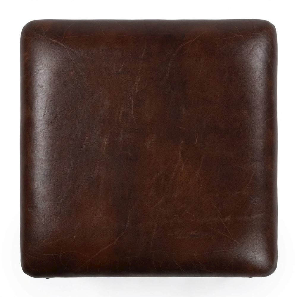 Square Industrial Ottoman Footstool with Distressed Finish for Living Room
