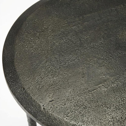 Round Side Table with Distressed Finish, Industrial Accent Table for Living Room