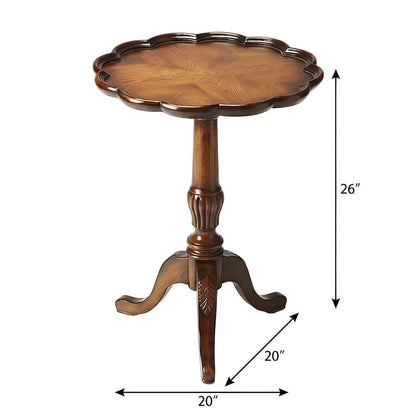 Oak Veneer Round Pedestal Side Table with Distressed Traditional Finish