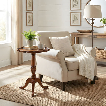 Oak Veneer Round Pedestal Side Table with Distressed Traditional Finish