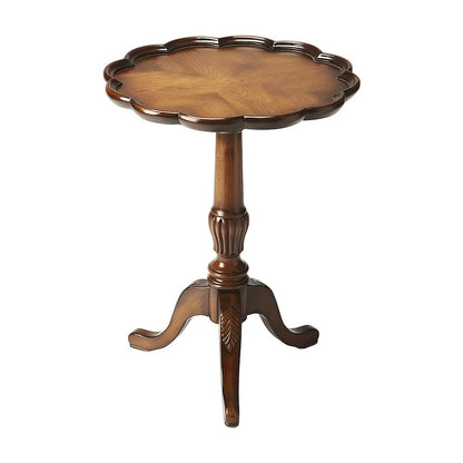 Oak Veneer Round Pedestal Side Table with Distressed Traditional Finish