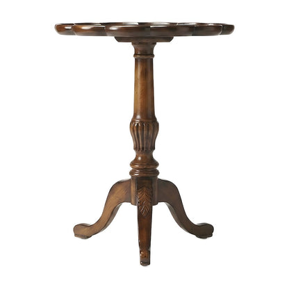 Oak Veneer Round Pedestal Side Table with Distressed Traditional Finish