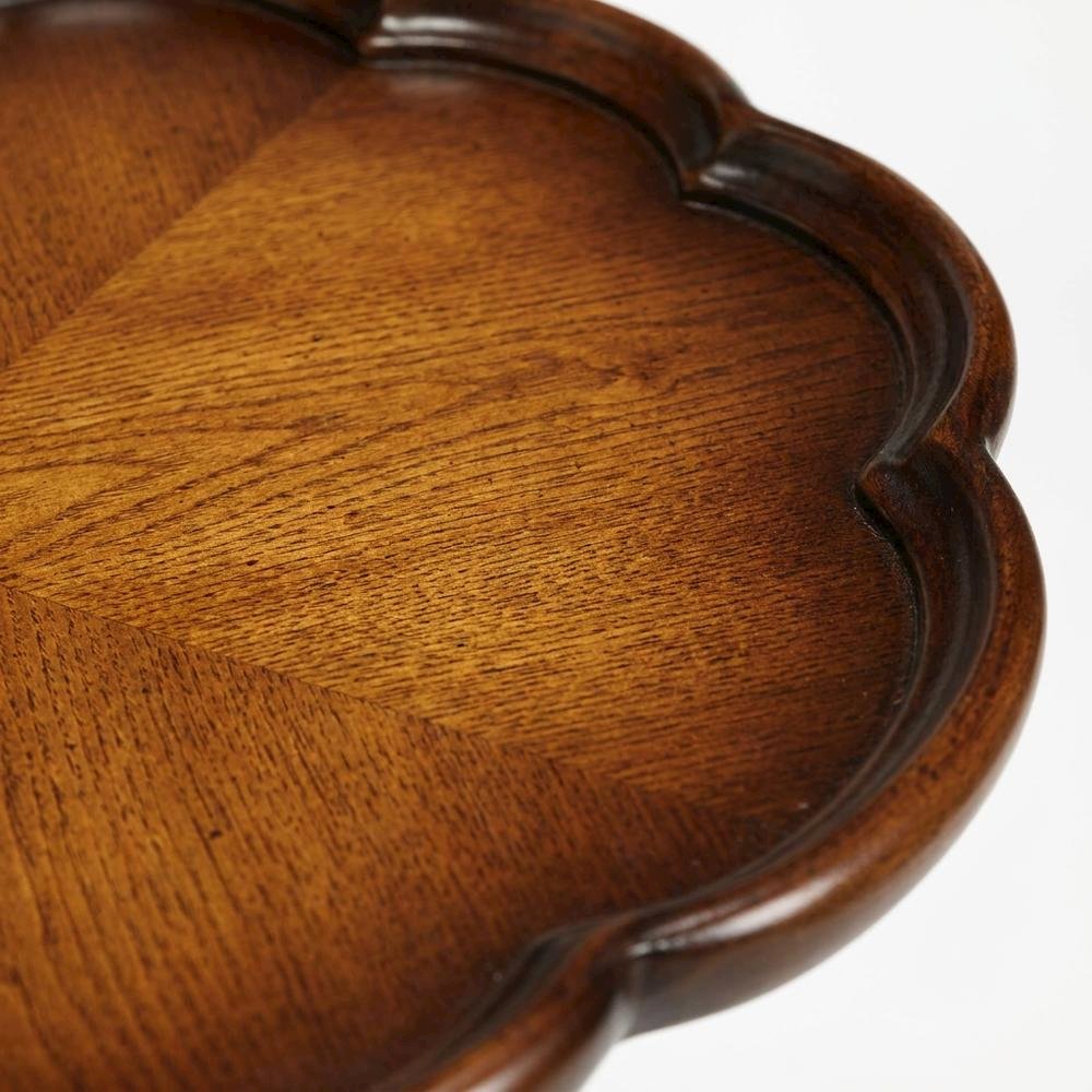 Oak Veneer Round Pedestal Side Table with Distressed Traditional Finish