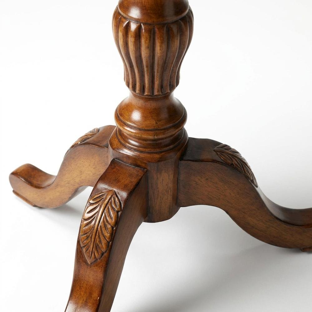Oak Veneer Round Pedestal Side Table with Distressed Traditional Finish