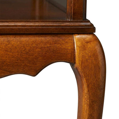 Cherry Veneer Curio Table with Glass Sides and Hinged Shadow Box Storage