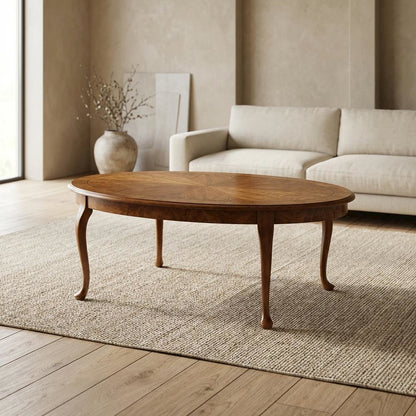 Oval Wood Coffee Table, Traditional Distressed Cocktail Table, Olive Ash