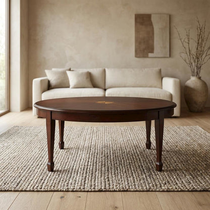 Oval Wood Cocktail Coffee Table, Traditional Accent Table for Living Room,Cherry