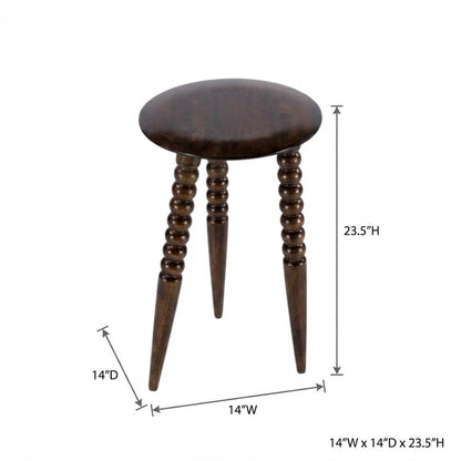 Round Wood Side Table – Small Round Nightstand in Brown Mango Finish